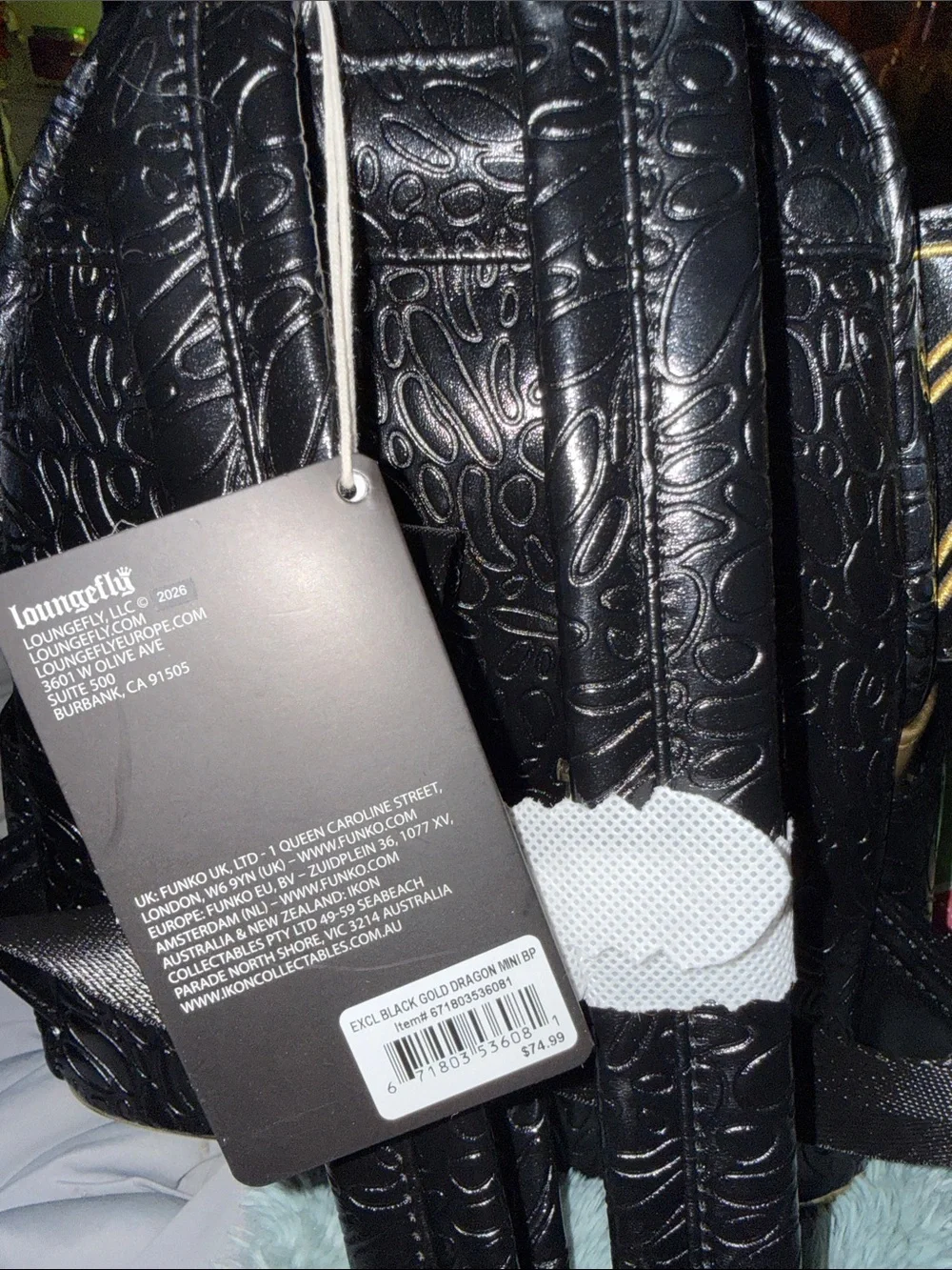 Loungefly Black and Gold Dragon Mini Backpack